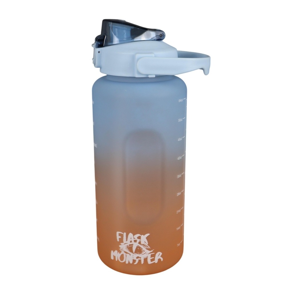 Flask Monster Tumbler Water Bottle 64 oz 2000 ml Blue Orange Ombre with‎ Handle